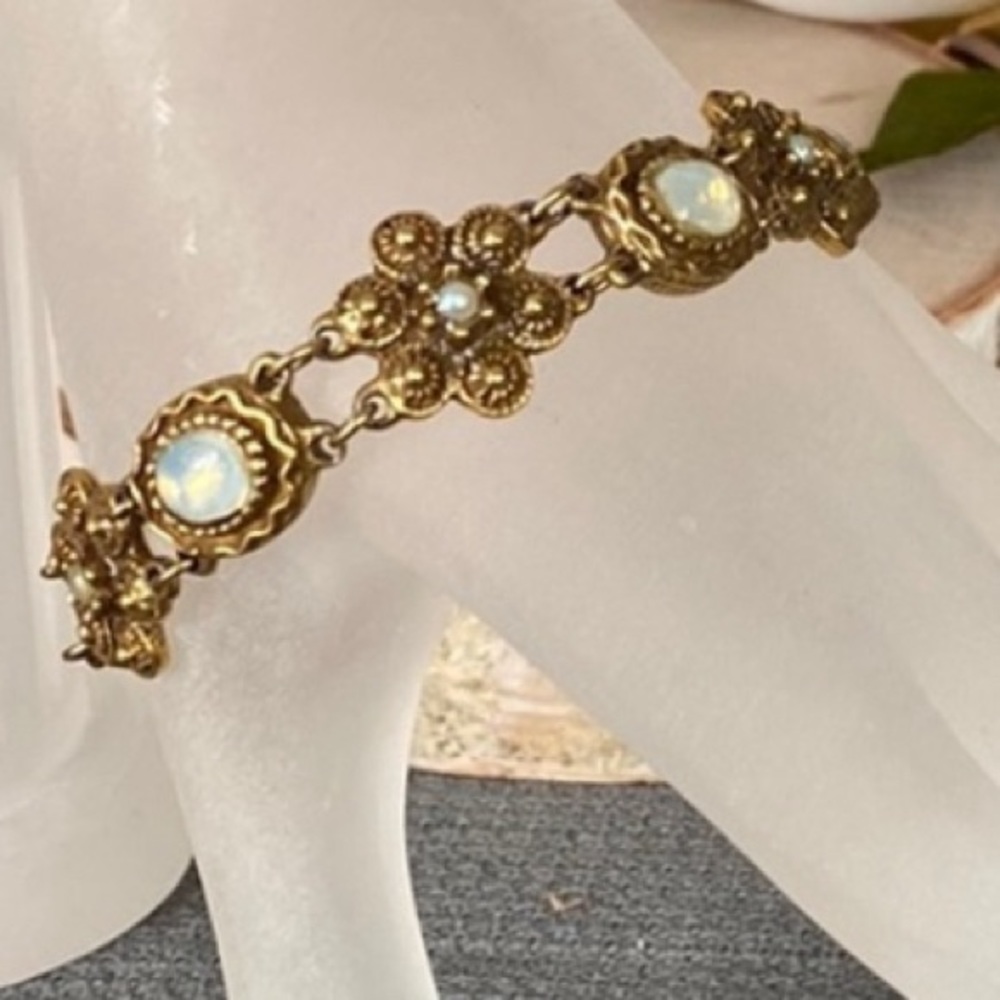 VTG- Goldette NY- Opaline, Etruscan Revival Slide Charm Bracelet